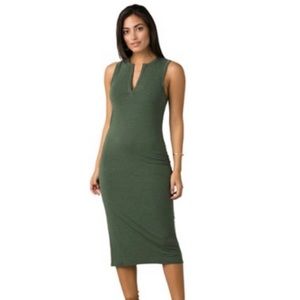 Prana V-neck Foundation midi knit stretch dress large green